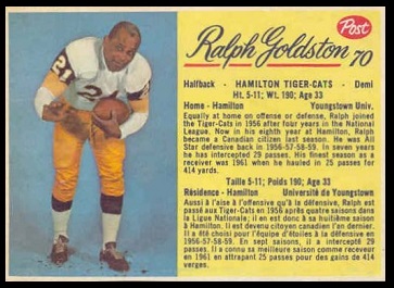 Ralph Goldston 1963 Post CFL football card Ralph Goldston 1963 Post CFL football card