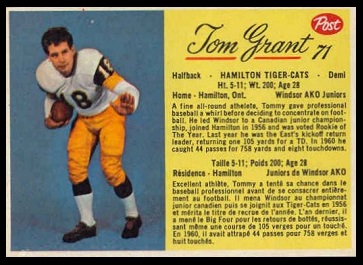 Tommy Grant 1963 Post CFL football card
