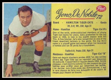 Geno DeNobile 1963 Post CFL football card