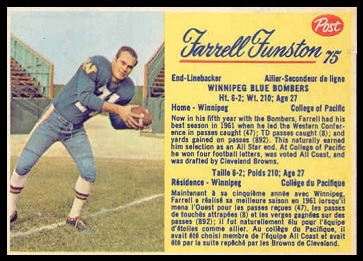 Farrell Funston 1963 Post CFL football card