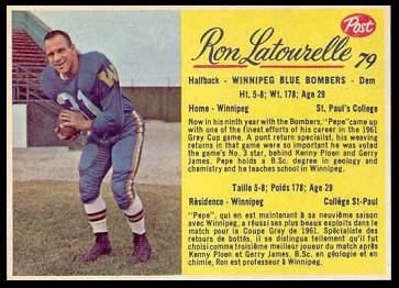 Ron Latourelle 1963 Post CFL football card