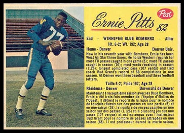 Ernie Pitts 1963 Post CFL football card Ernie Pitts 1963 Post CFL football card