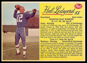 Hal Ledyard 1963 Post CFL football card