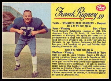 Frank Rigney 1963 Post CFL football card