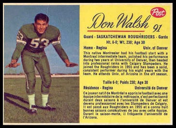 Don Walsh 1963 Post CFL football card