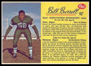 Bill Burrell 1963 Post CFL football card Bill Burrell 1963 Post CFL football card
