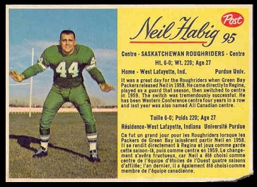 Neil Habig 1963 Post CFL football card