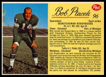 Bob Ptacek 1963 Post CFL football card
