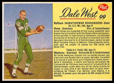 Dale West 1963 Post CFL football card