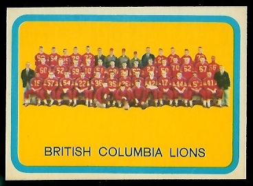 B.C. Lions Team 1963 Topps CFL football card