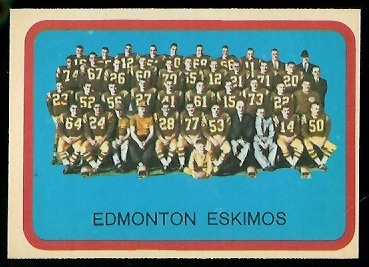 Edmonton Eskimos Team 1963 Topps CFL football card Edmonton Eskimos Team 1963 Topps CFL football card