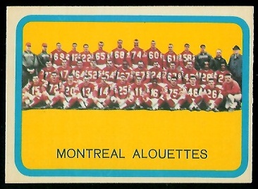 Montreal Alouettes Team 1963 Topps CFL football card Montreal Alouettes Team 1963 Topps CFL football card