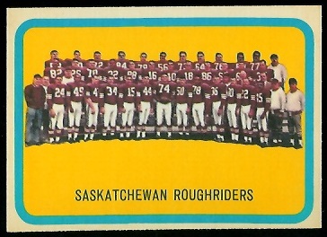 Saskatchewan Roughriders Team 1963 Topps CFL football card Saskatchewan Roughriders Team 1963 Topps CFL football card