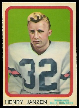 Henry Janzen 1963 Topps CFL football card