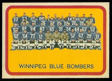 Winnipeg Blue Bombers Team 1963 Topps CFL football card