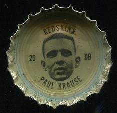 Paul Krause 1964 Coke Caps Redskins football card