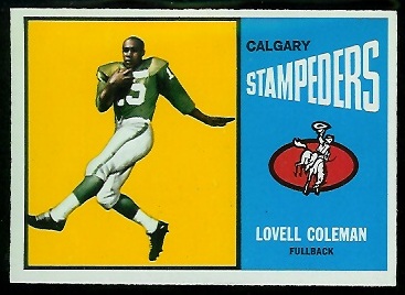 Lovell Coleman 1964 Topps CFL football card Lovell Coleman 1964 Topps CFL football card