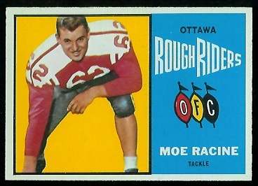 Moe Racine 1964 Topps CFL football card Moe Racine 1964 Topps CFL football card