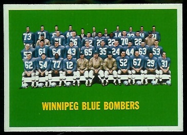 Winnipeg Blue Bombers Team 1964 Topps CFL football card