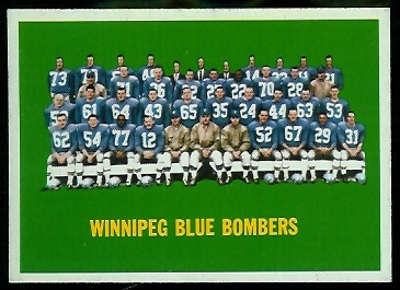 Winnipeg Blue Bombers Team 1964 Topps CFL football card Winnipeg Blue Bombers Team 1964 Topps CFL football card