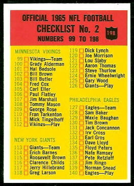 Checklist 2 1965 Philadelphia football card