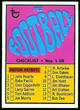 Checklist  1967 Topps football card