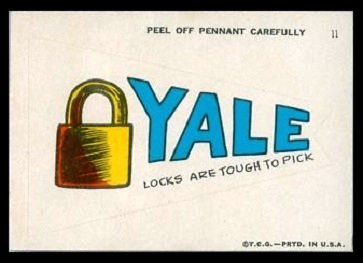 Yale Locks Are Hard to Pick 1967 Topps Krazy Pennants football card