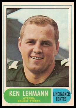 Ken Lehmann 1968 O-Pee-Chee CFL football card Ken Lehmann 1968 O-Pee-Chee CFL football card