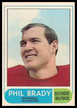 Phil Brady 1968 O-Pee-Chee CFL football card