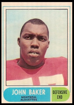 John Baker 1968 O-Pee-Chee CFL football card John Baker 1968 O-Pee-Chee CFL football card