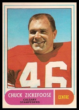 Chuck Zickefoose 1968 O-Pee-Chee CFL football card Chuck Zickefoose 1968 O-Pee-Chee CFL football card