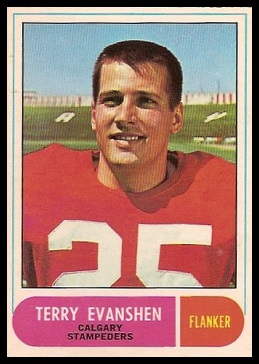 Terry Evanshen 1968 O-Pee-Chee CFL football card Terry Evanshen 1968 O-Pee-Chee CFL football card