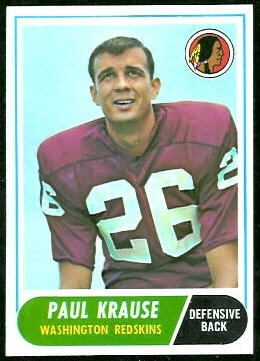 Paul Krause 1968 Topps football card Paul Krause 1968 Topps football card