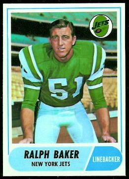 Ralph Baker 1968 Topps football card