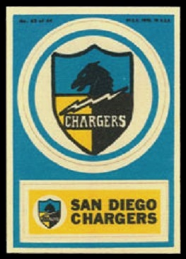 San Diego Chargers 1968 Topps Test Team Patches football card