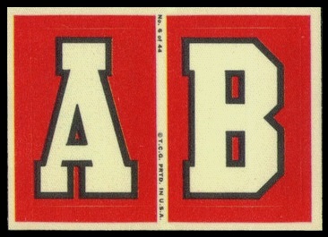 A and B 1968 Topps Test Team Patches football card