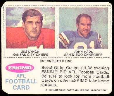 Jim Lynch, John Hadl 1969 Eskimo Pie football card