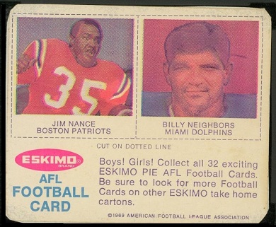Jim Nance, Bill Neighbors 1969 Eskimo Pie football card Jim Nance, Bill Neighbors 1969 Eskimo Pie football card