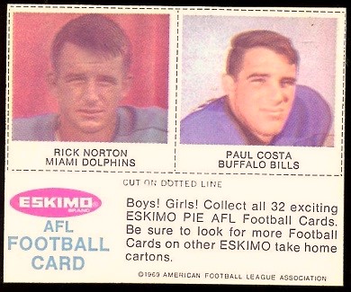 Rick Norton, Paul Costa 1969 Eskimo Pie football card