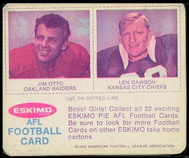 Jim Otto, Len Dawson 1969 Eskimo Pie football card