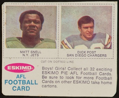 Matt Snell, Dick Post 1969 Eskimo Pie football card