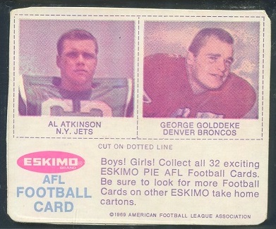 Al Atkinson, George Goeddeke 1969 Eskimo Pie football card Al Atkinson, George Goeddeke 1969 Eskimo Pie football card