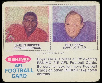 Marlin Briscoe, Billy Shaw 1969 Eskimo Pie football card Marlin Briscoe, Billy Shaw 1969 Eskimo Pie football card
