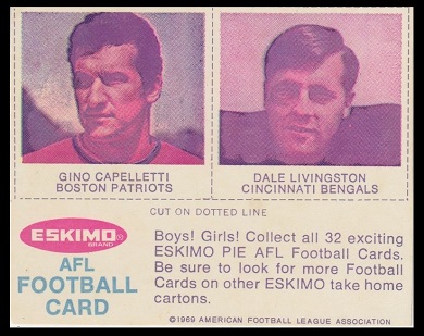 Gino Cappelletti, Dale Livingston 1969 Eskimo Pie football card