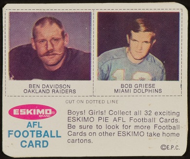 Ben Davidson, Bob Griese 1969 Eskimo Pie football card Ben Davidson, Bob Griese 1969 Eskimo Pie football card