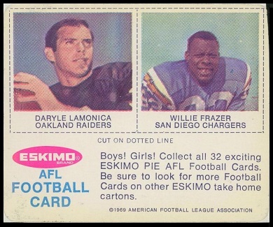 Daryle Lamonica, Willie Frazier 1969 Eskimo Pie football card