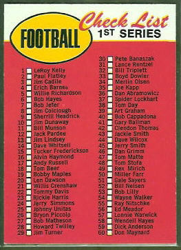 1st Series Checklist 1969 Topps football card