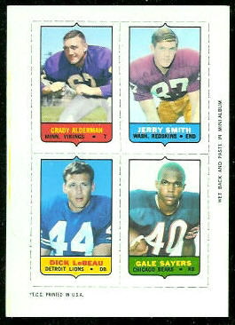 Grady Alderman, Jerry Smith, Dick LeBeau, Gale Sayers 1969 Topps 4-in-1 football card