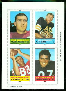 Jim Burson, Dan Abramowicz, Dick Witcher, Ed O'Bradovich 1969 Topps 4-in-1 football card