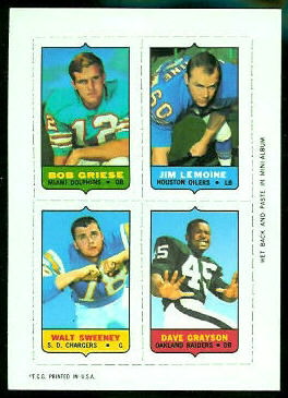 Bob Griese, Jim LeMoine, Walt Sweeney, Dave Grayson 1969 Topps 4-in-1 football card